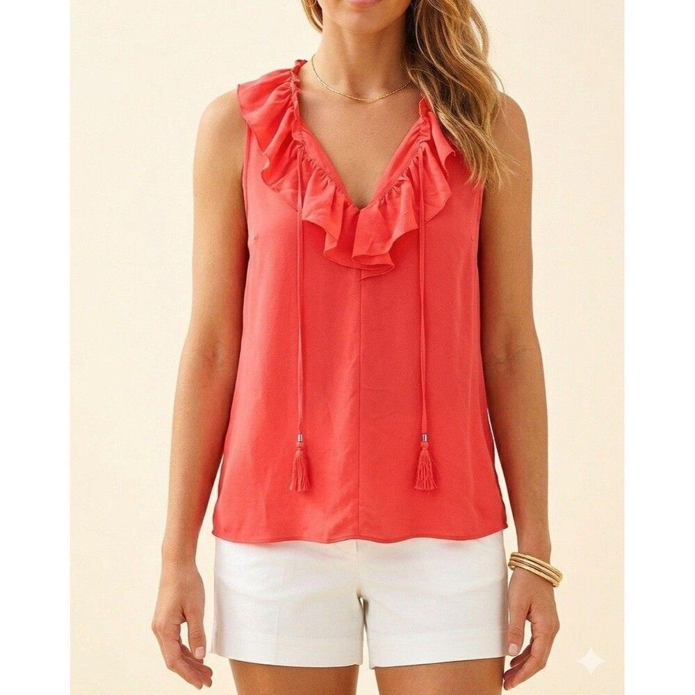 Rose & Olive Tassel Sleeveless Tank Top Size Medium Coral Red - Picture 1 of 6